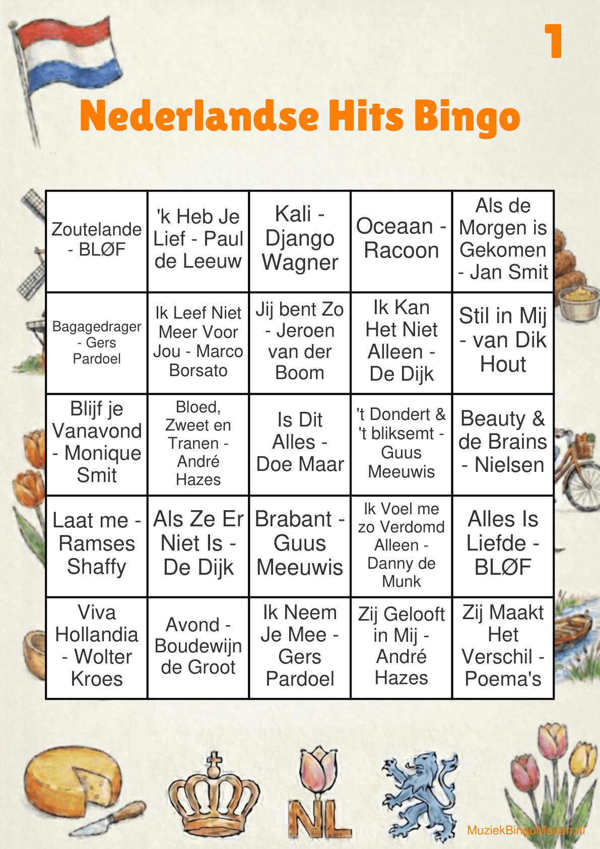 Dutch Hits Music Bingo