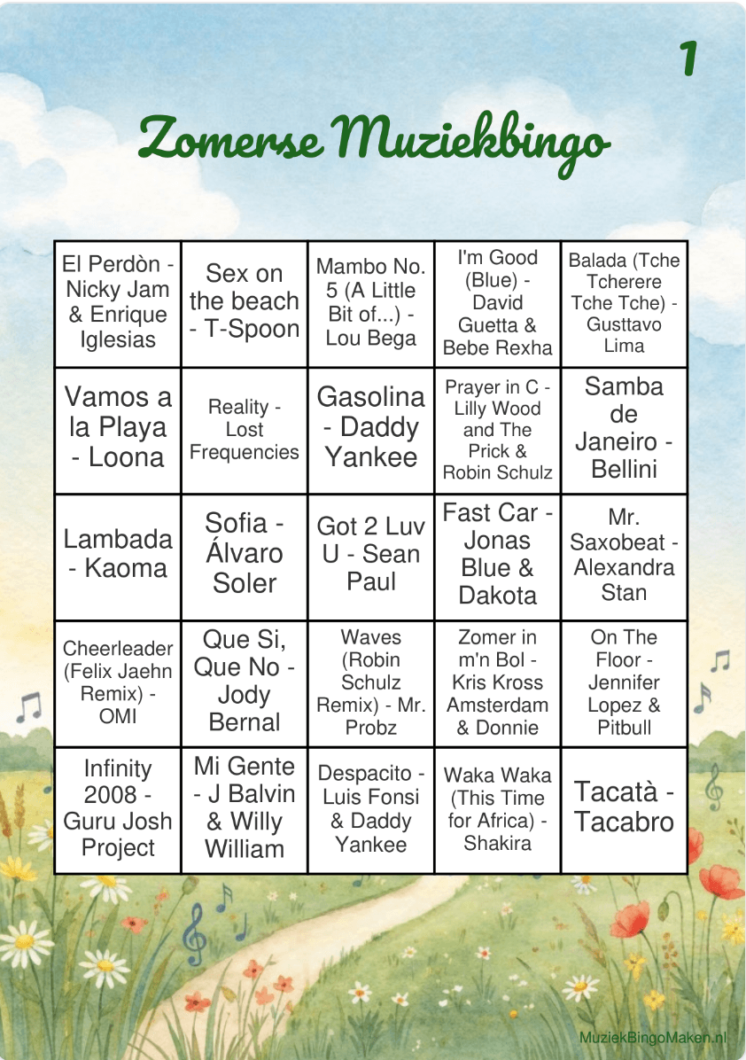 Summer Music Bingo